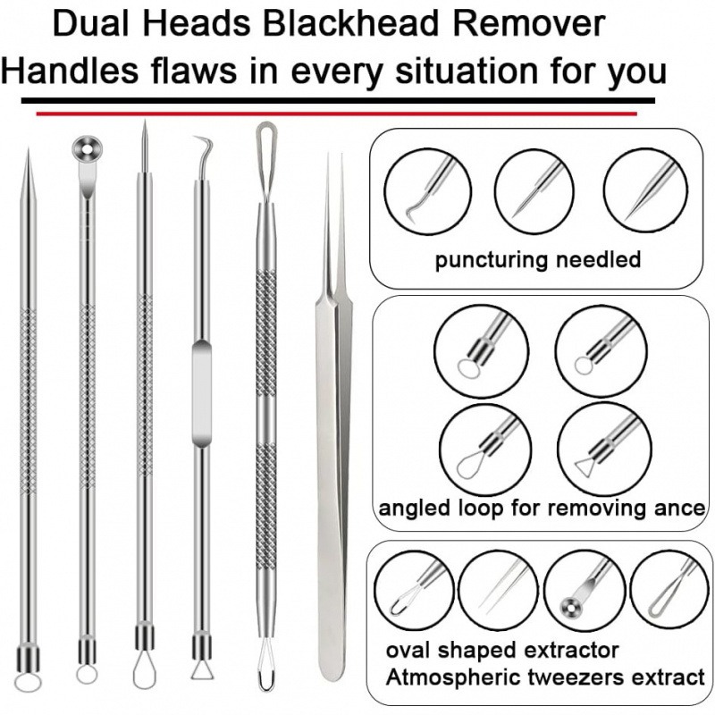 6PCS Pimple Removal Tool Black - Luxury Skincare Acne review and price